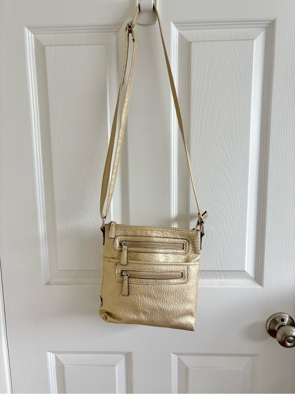 Gold Zippered Multi-pocket Crossbody Bag